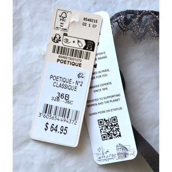 ETAM NWT POETIQUE METALLIC GREY UNDERWIRE PLUNGE PUSH-UP BRA. SIZE 36B - Picture 7 of 11